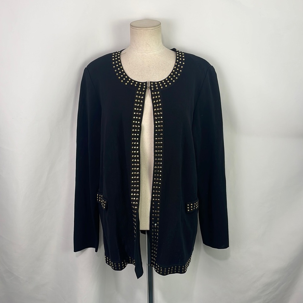Misook Black With Gold Studded Trim Cardigan